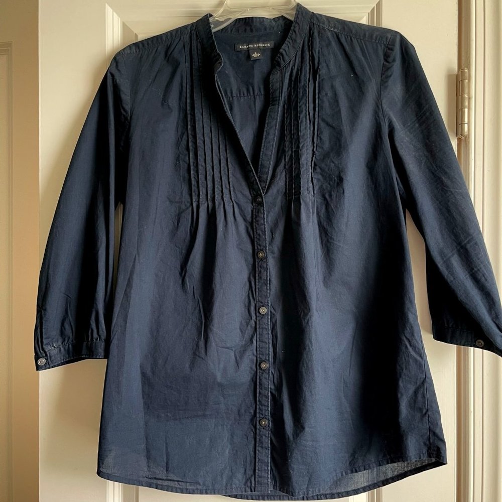 EUC Banana Republic Navy Cotton Tunic, Buttons, ¾ sleeves